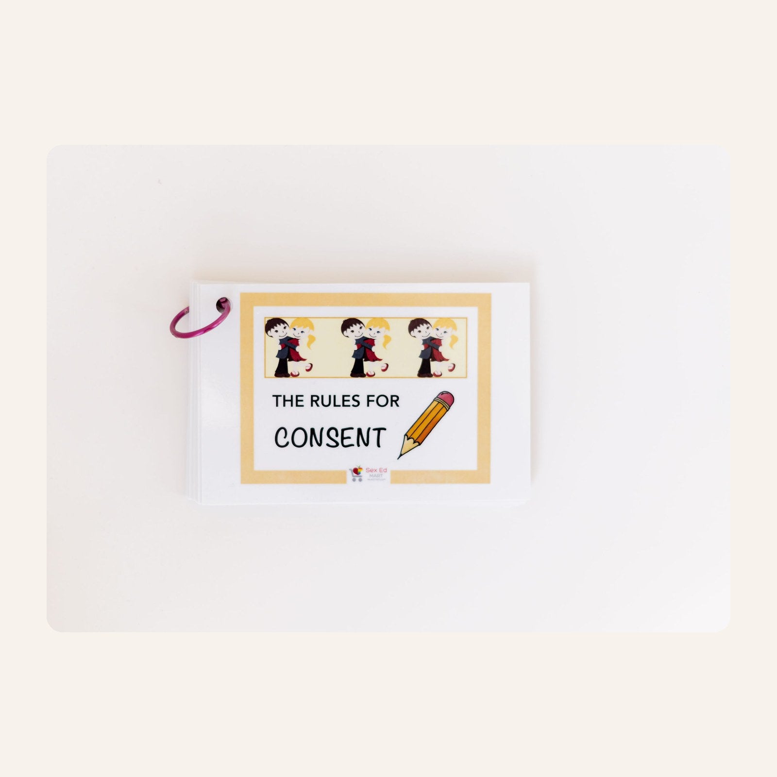 Rules For Consent sequence card booklet, ring-bound with an illustrated cover card
